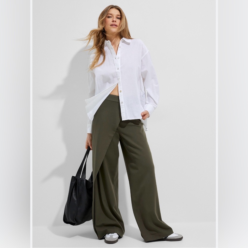Simons Olive Wide-Leg Wrap Pants